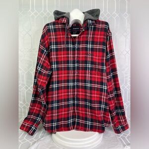 Aeropostale Men's 3XL Red Plaid Flannel Hooded Shirt Jacket
